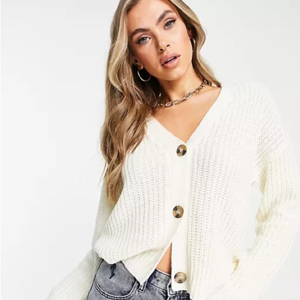 Brave Soul daisy button down boxy cardigan in cream
